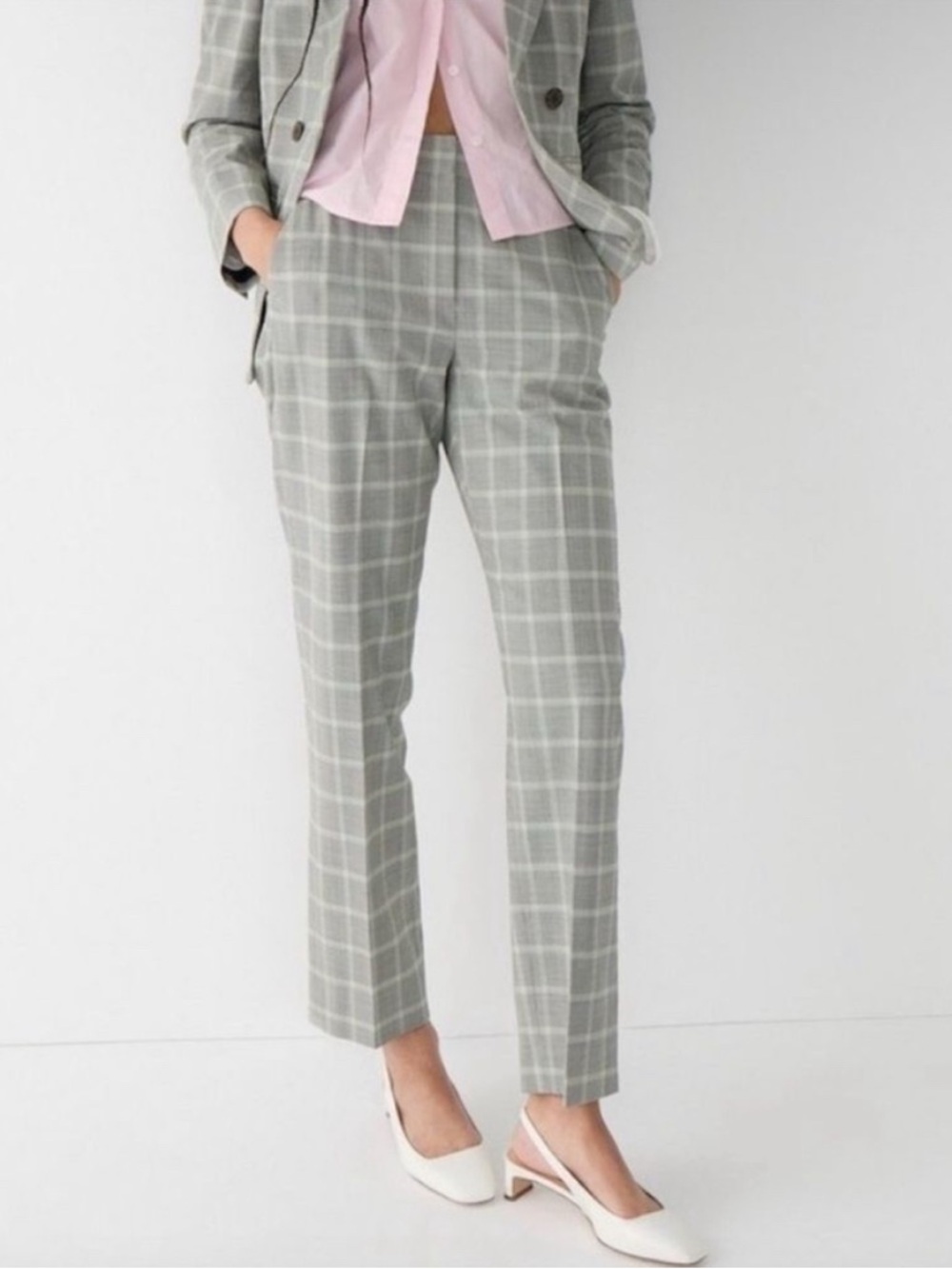 J. Crew Kate Straight Leg Plaid Dress Pants Stretch Wool Blend Grey 2022 Size 4